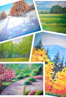 Постер Пейзаж гуашью "Времена года". Мастер-класс в Оренбурге